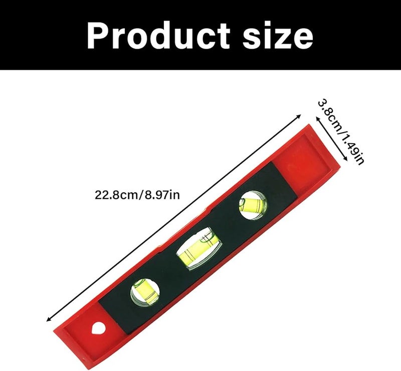 9 Inch Aluminum Frame Torpedo Bubble Level 180 90 45 Degree Spirit Leveler - Image 4